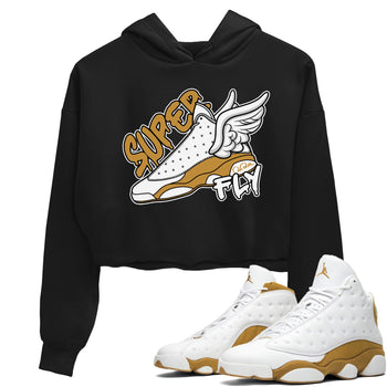 Air Jordan 13 Wheat Sneaker Match Tees Super Fly Sneaker Tees AJ13 Wheat Sneaker Release Tees Women's Shirts Black 1