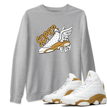 Air Jordan 13 Wheat Sneaker Match Tees Super Fly Sneaker Tees AJ13 Wheat Sneaker Release Tees Unisex Shirts Heather Grey 1