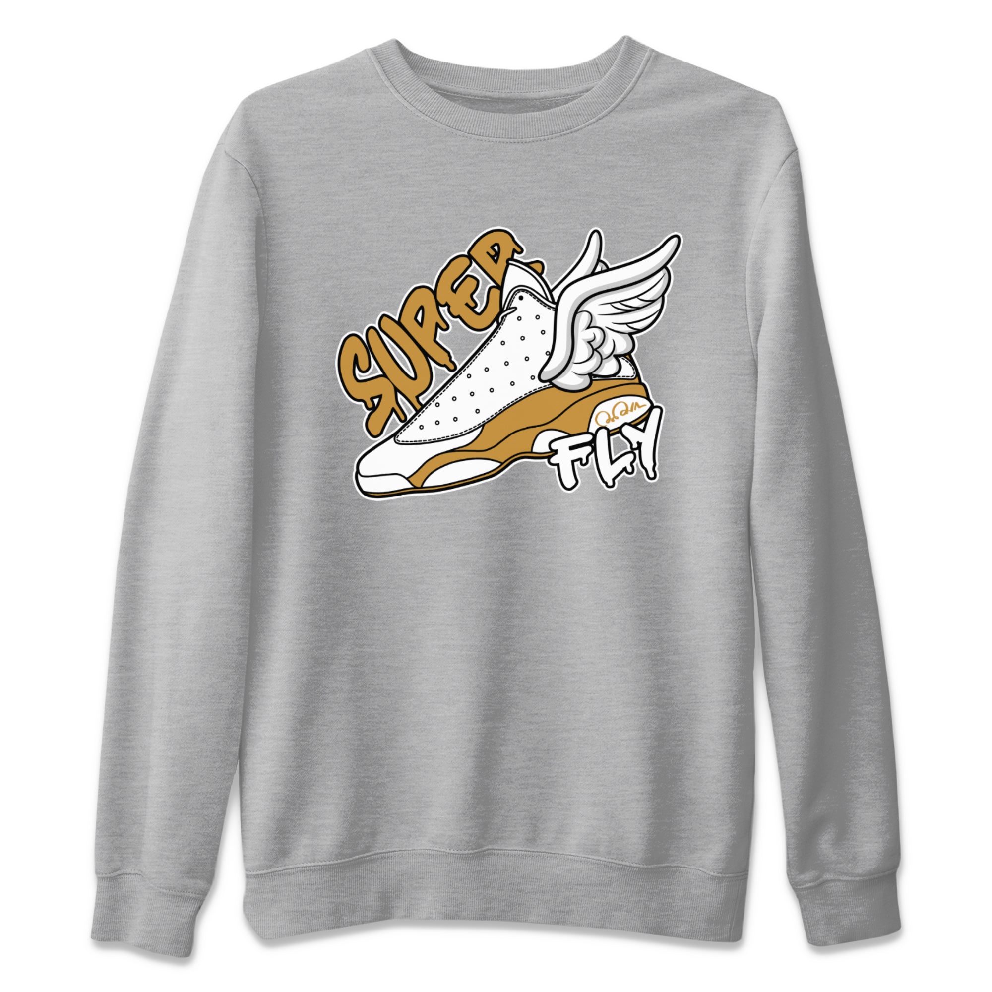Air Jordan 13 Wheat Sneaker Match Tees Super Fly Sneaker Tees AJ13 Wheat Sneaker Release Tees Unisex Shirts Heather Grey 2