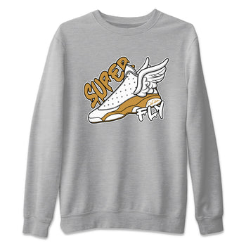 Air Jordan 13 Wheat Sneaker Match Tees Super Fly Sneaker Tees AJ13 Wheat Sneaker Release Tees Unisex Shirts Heather Grey 2