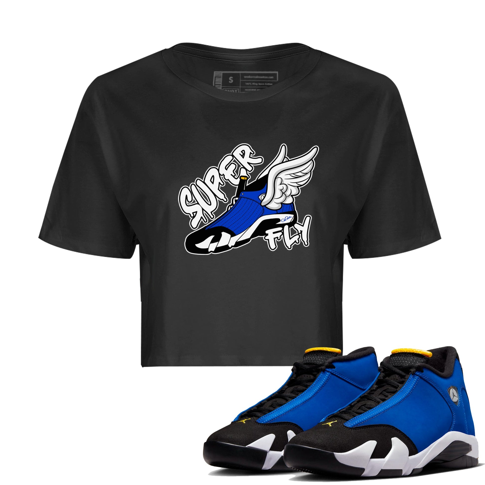 Air Jordan 14 Laney Sneaker Match Tees Super Fly Sneaker Tees AJ14 Laney Sneaker Release Tees Women's Shirts Black 1