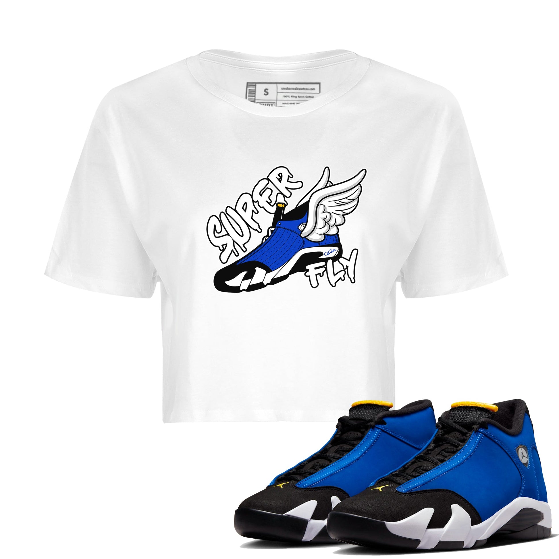 Air Jordan 14 Laney Sneaker Match Tees Super Fly Sneaker Tees AJ14 Laney Sneaker Release Tees Women's Shirts White 1
