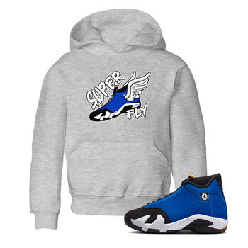 Air Jordan 14 Laney Sneaker Match Tees Super Fly Sneaker Tees AJ14 Laney Sneaker Release Tees Kids Shirts Heather Grey 1