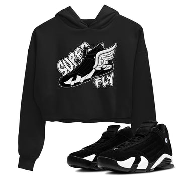 14s Panda shirt to match jordans Super Fly sneaker tees Air Jordan 14 Panda SNRT Sneaker Release Tees Black 1 Crop T-Shirt