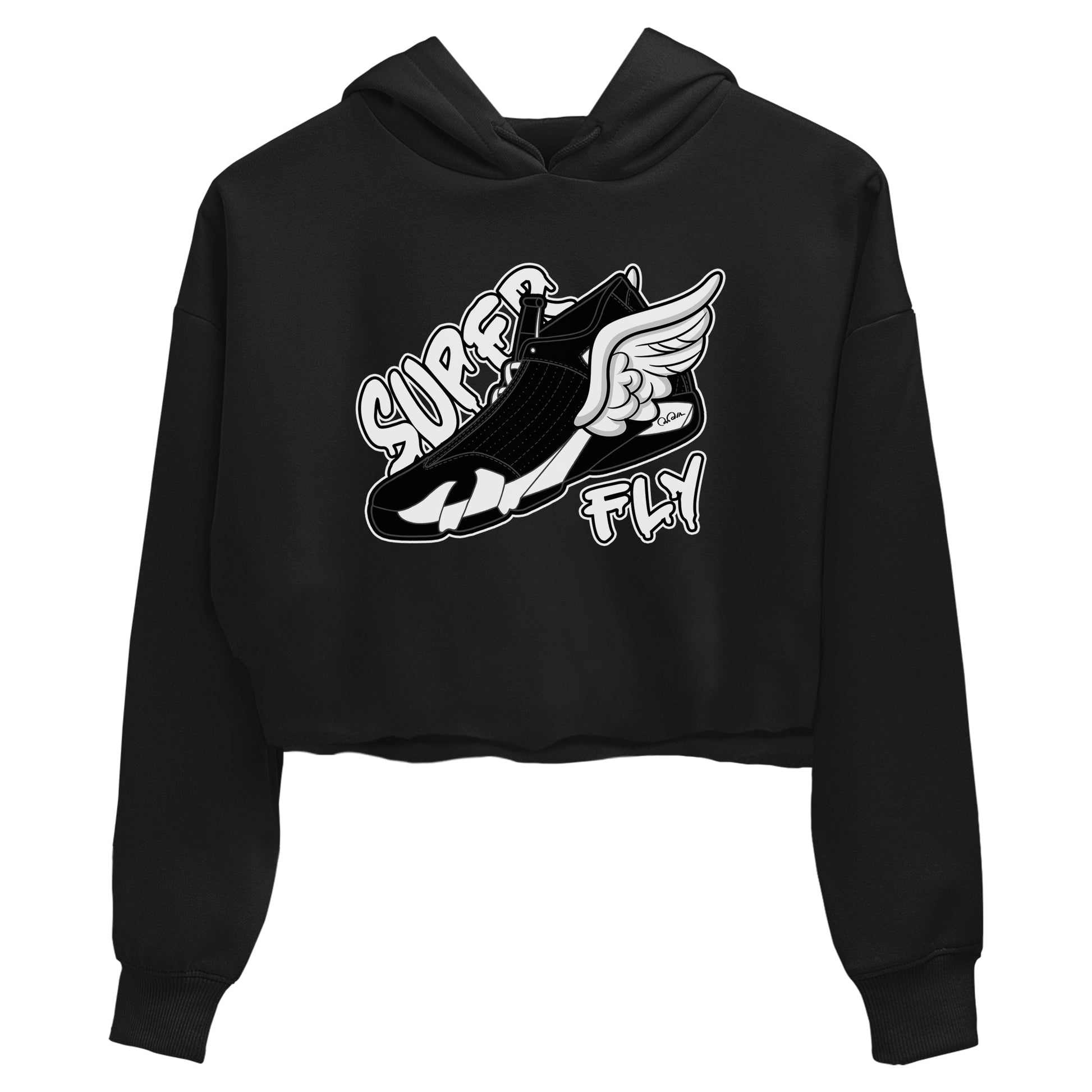 14s Panda shirt to match jordans Super Fly sneaker tees Air Jordan 14 Panda SNRT Sneaker Release Tees Black 2 Crop T-Shirt