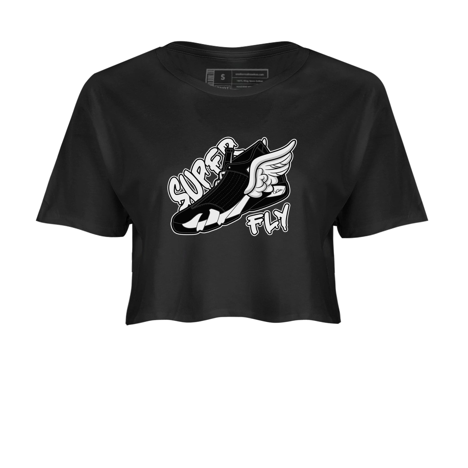 14s Panda shirt to match jordans Super Fly sneaker tees Air Jordan 14 Panda SNRT Sneaker Release Tees Black 2 Crop T-Shirt