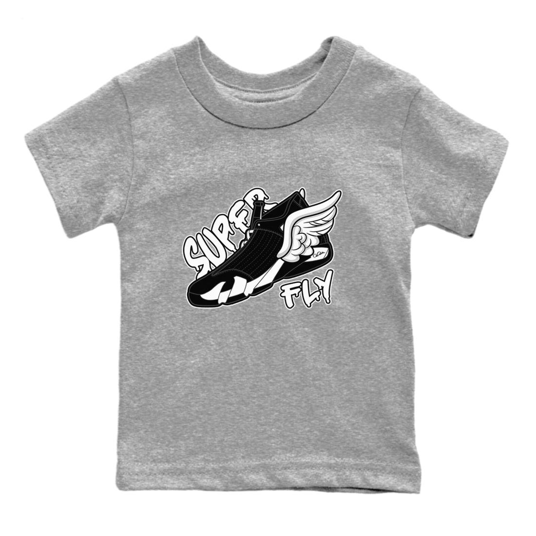 14s Panda shirt to match jordans Super Fly sneaker tees Air Jordan 14 Panda SNRT Sneaker Release Tees Baby Toddler Heather Grey 2 T-Shirt