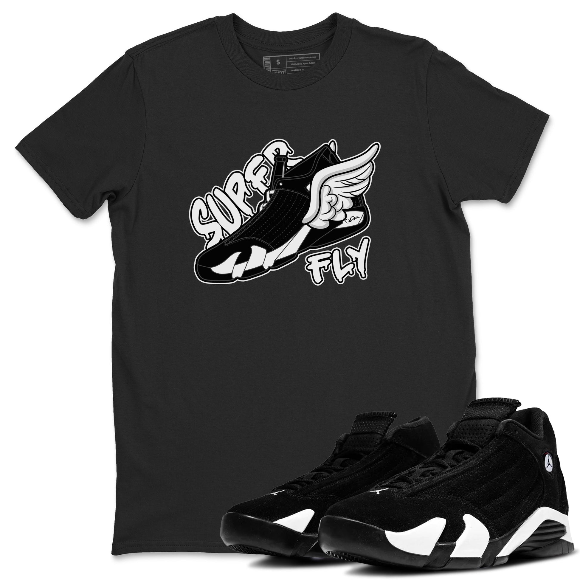 14s Panda shirt to match jordans Super Fly sneaker tees Air Jordan 14 Panda SNRT Sneaker Release Tees Unisex Black 1 T-Shirt