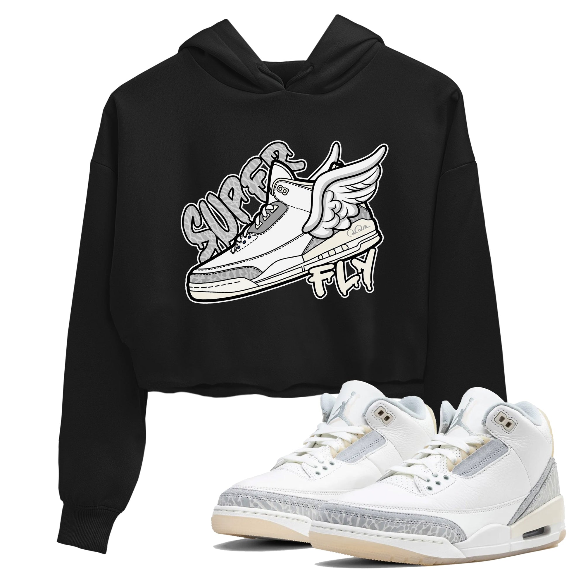3s Ivory shirt to match jordans Super Fly sneaker tees Air Jordan 3 Ivory SNRT Sneaker Release Tees Black 1 crop length shirt