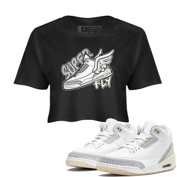 3s Ivory shirt to match jordans Super Fly sneaker tees Air Jordan 3 Ivory SNRT Sneaker Release Tees Black 1 crop length shirt