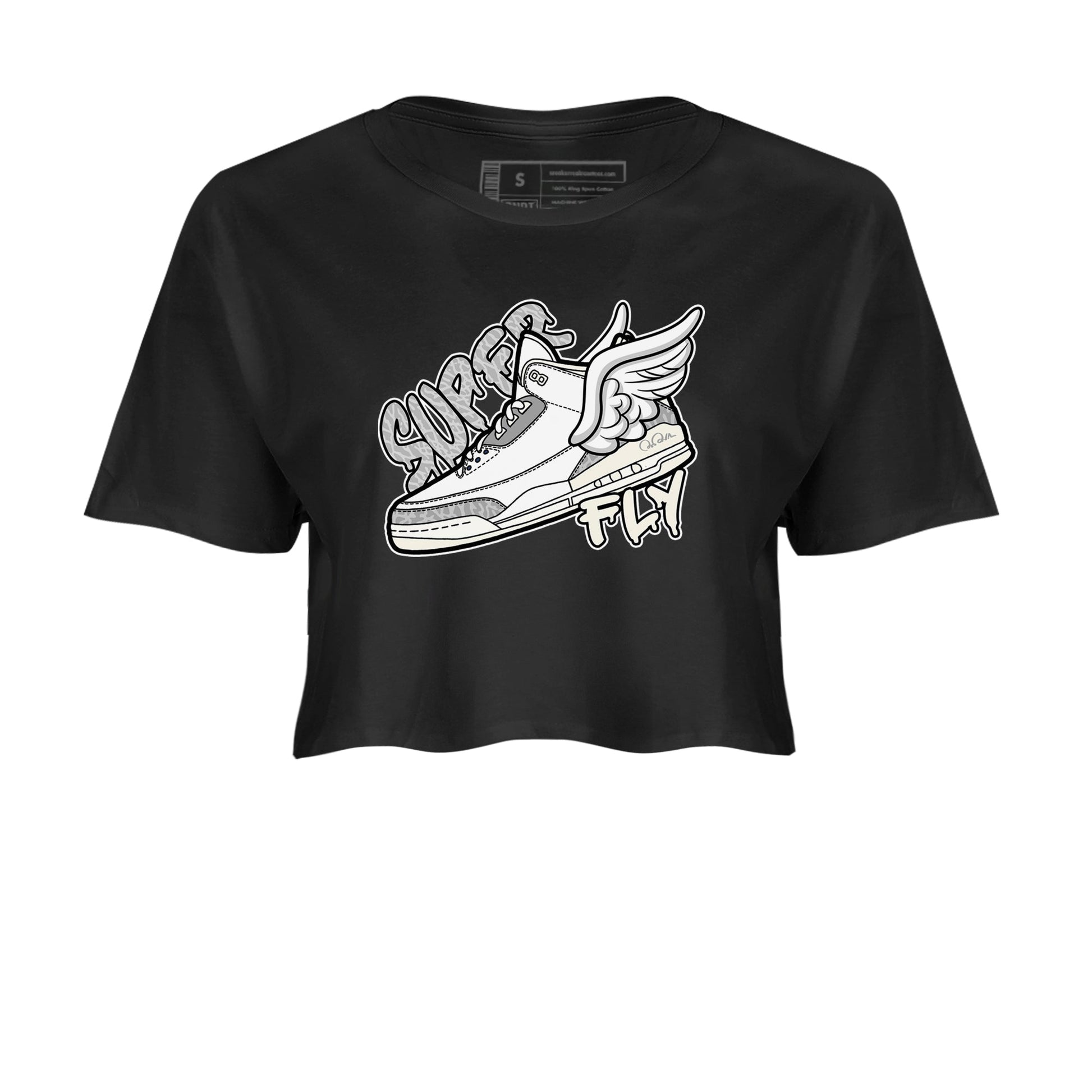 3s Ivory shirt to match jordans Super Fly sneaker tees Air Jordan 3 Ivory SNRT Sneaker Release Tees Black 2 crop length shirt