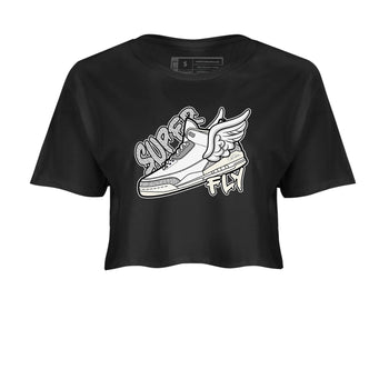 3s Ivory shirt to match jordans Super Fly sneaker tees Air Jordan 3 Ivory SNRT Sneaker Release Tees Black 2 crop length shirt