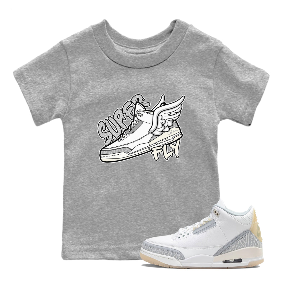3s Ivory shirt to match jordans Super Fly sneaker tees Air Jordan 3 Ivory SNRT sneaker release tees baby toddler Heather Grey 1 cotton Shirt