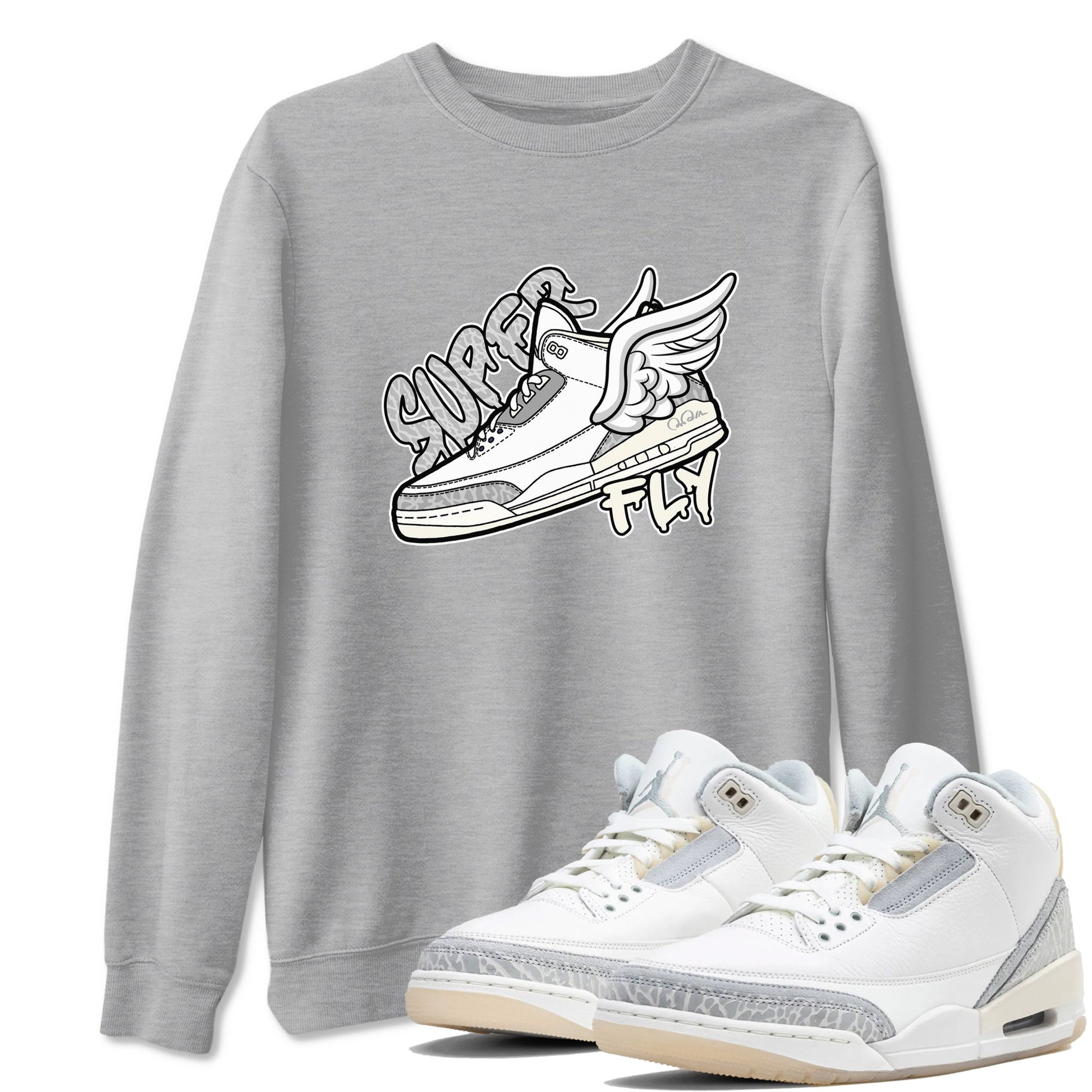 3s Ivory shirt to match jordans Super Fly sneaker tees Air Jordan 3 Ivory SNRT Sneaker Release Tees unisex cotton Heather Grey 1 crew neck shirt