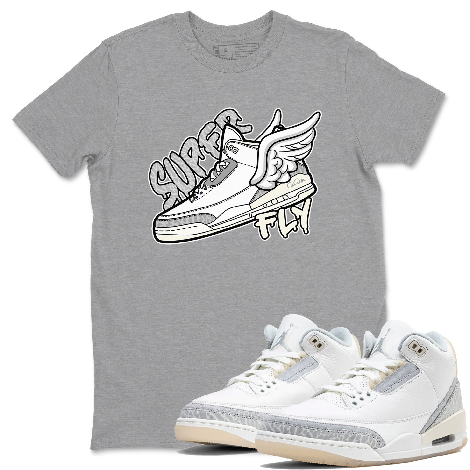 3s Ivory shirt to match jordans Super Fly sneaker tees Air Jordan 3 Ivory SNRT Sneaker Release Tees unisex cotton Heather Grey 1 crew neck shirt