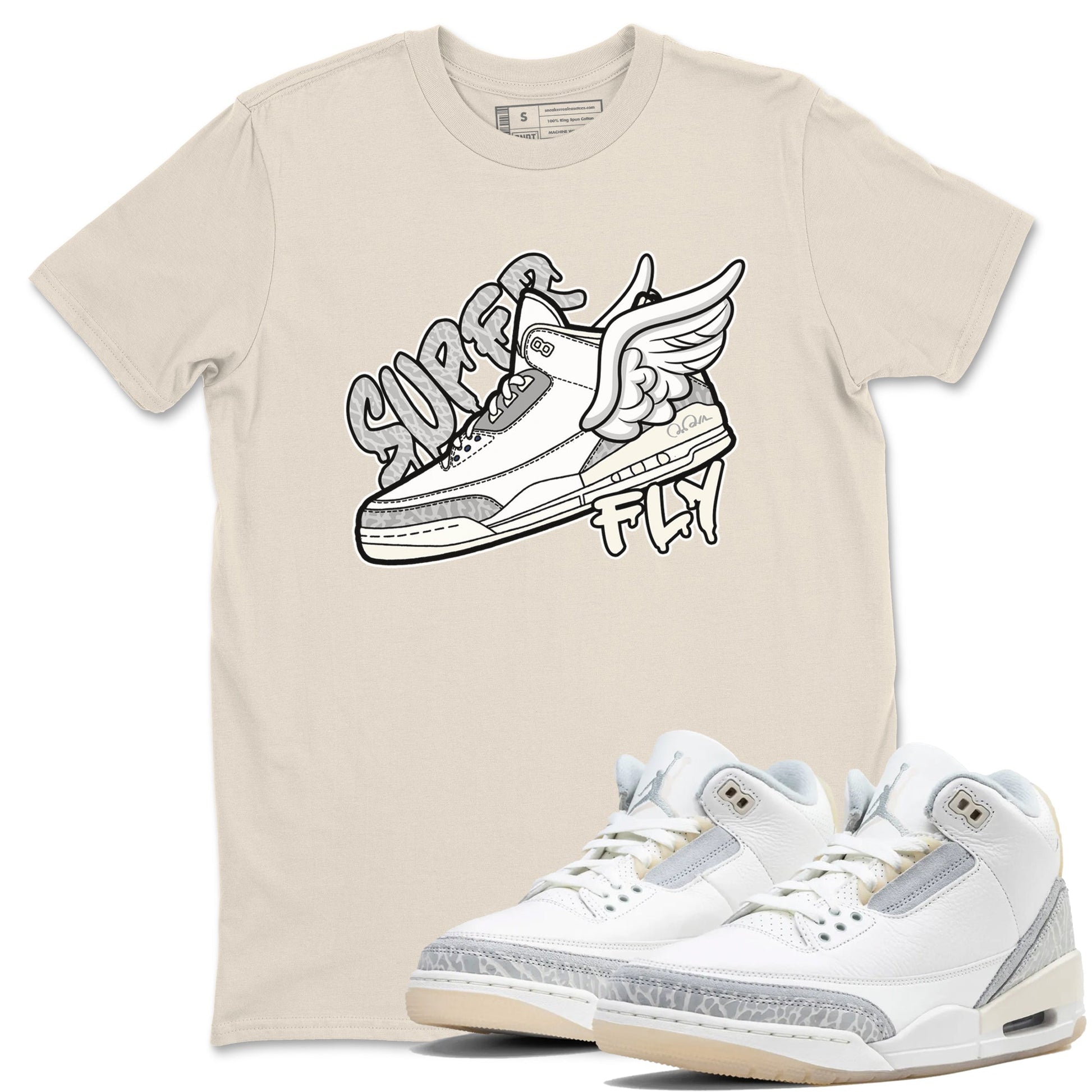 3s Ivory shirt to match jordans Super Fly sneaker tees Air Jordan 3 Ivory SNRT Sneaker Release Tees unisex cotton Natural 1 crew neck shirt