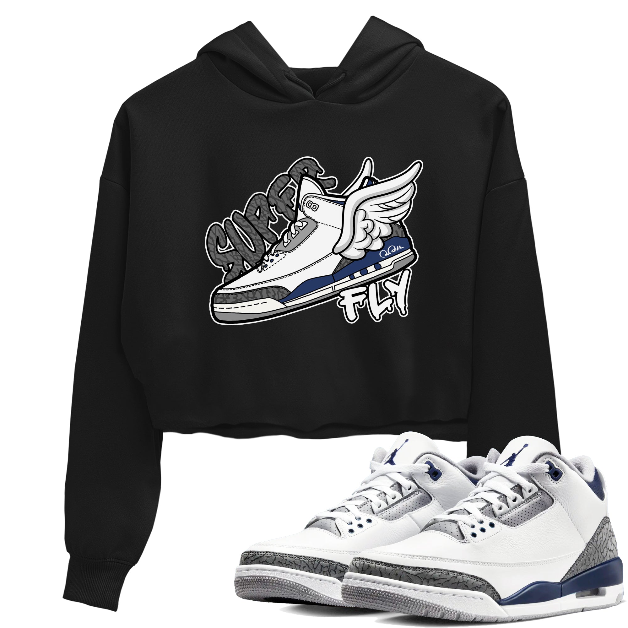 3s Midnight Navy shirt to match jordans Super Fly sneaker tees Air Jordan 3 Midnight Navy SNRT Sneaker Release Tees Black 1 crop length shirt