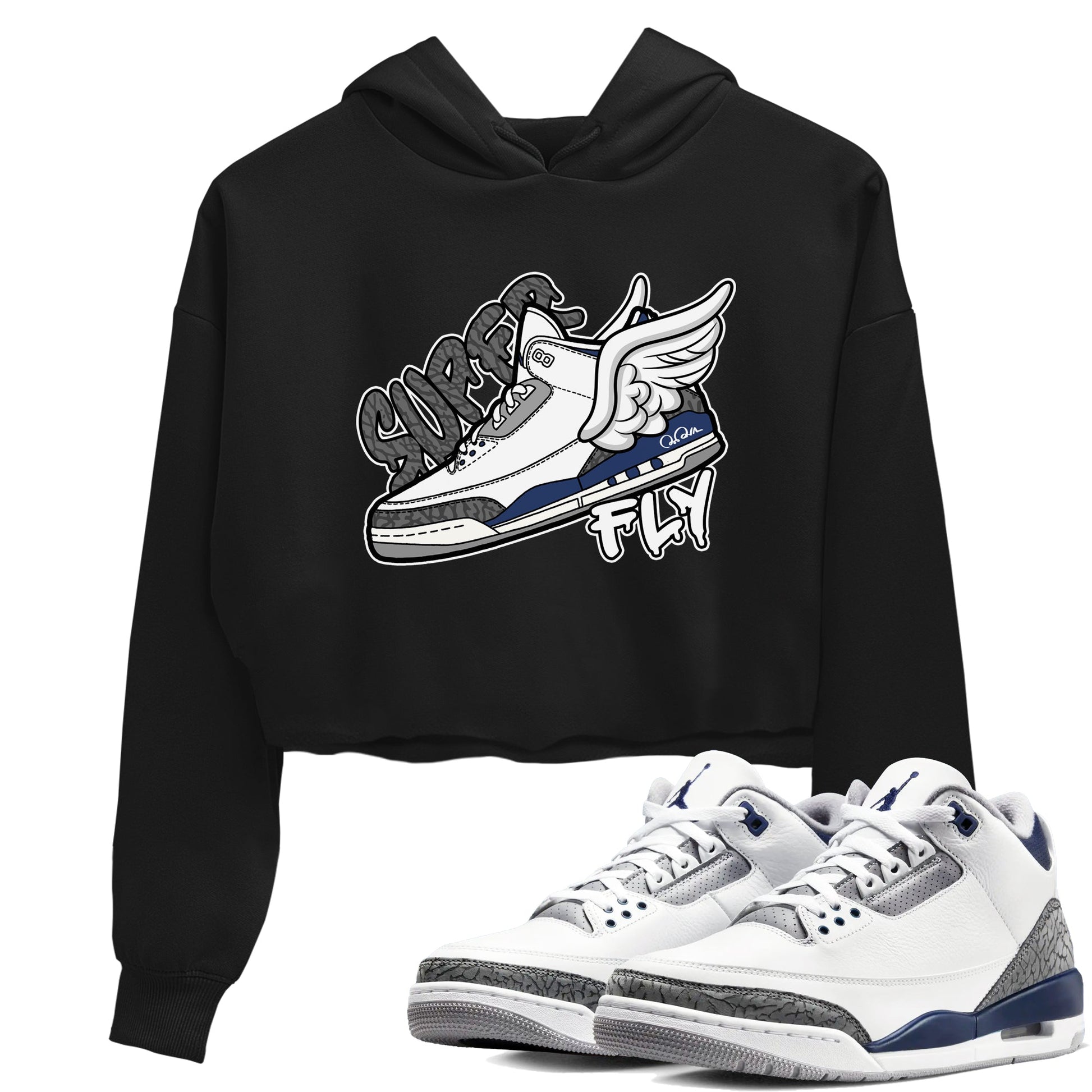 3s Midnight Navy shirt to match jordans Super Fly sneaker tees Air Jordan 3 Midnight Navy SNRT Sneaker Release Tees Black 1 crop length shirt