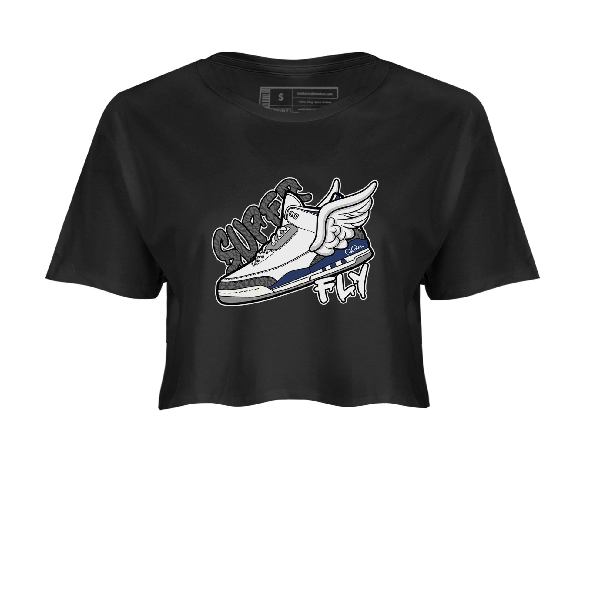 3s Midnight Navy shirt to match jordans Super Fly sneaker tees Air Jordan 3 Midnight Navy SNRT Sneaker Release Tees Black 2 crop length shirt