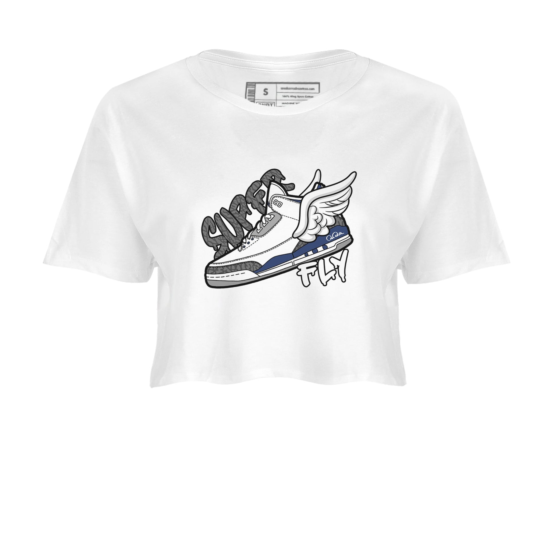 3s Midnight Navy shirt to match jordans Super Fly sneaker tees Air Jordan 3 Midnight Navy SNRT Sneaker Release Tees White 2 crop length shirt