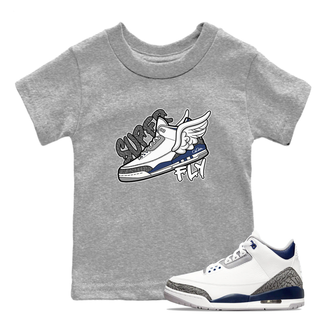 3s Midnight Navy shirt to match jordans Super Fly sneaker tees Air Jordan 3 Midnight Navy SNRT sneaker release tees baby toddler Heather Grey 1 cotton Shirt