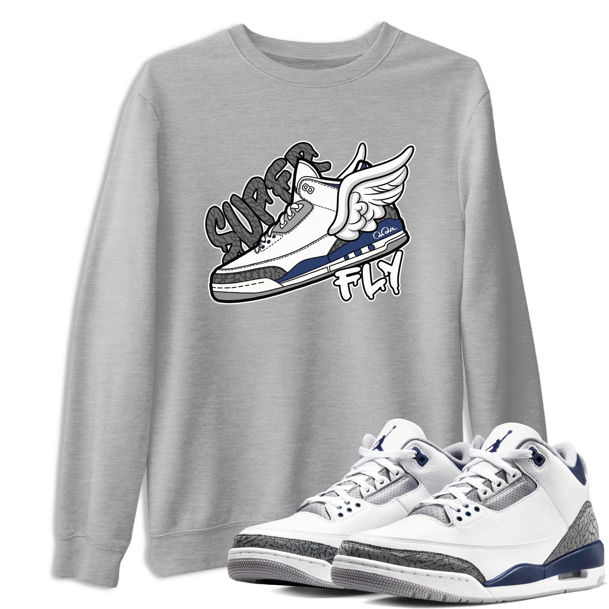 3s Midnight Navy shirt to match jordans Super Fly sneaker tees Air Jordan 3 Midnight Navy SNRT Sneaker Release Tees unisex cotton Heather Grey 1 crew neck shirt