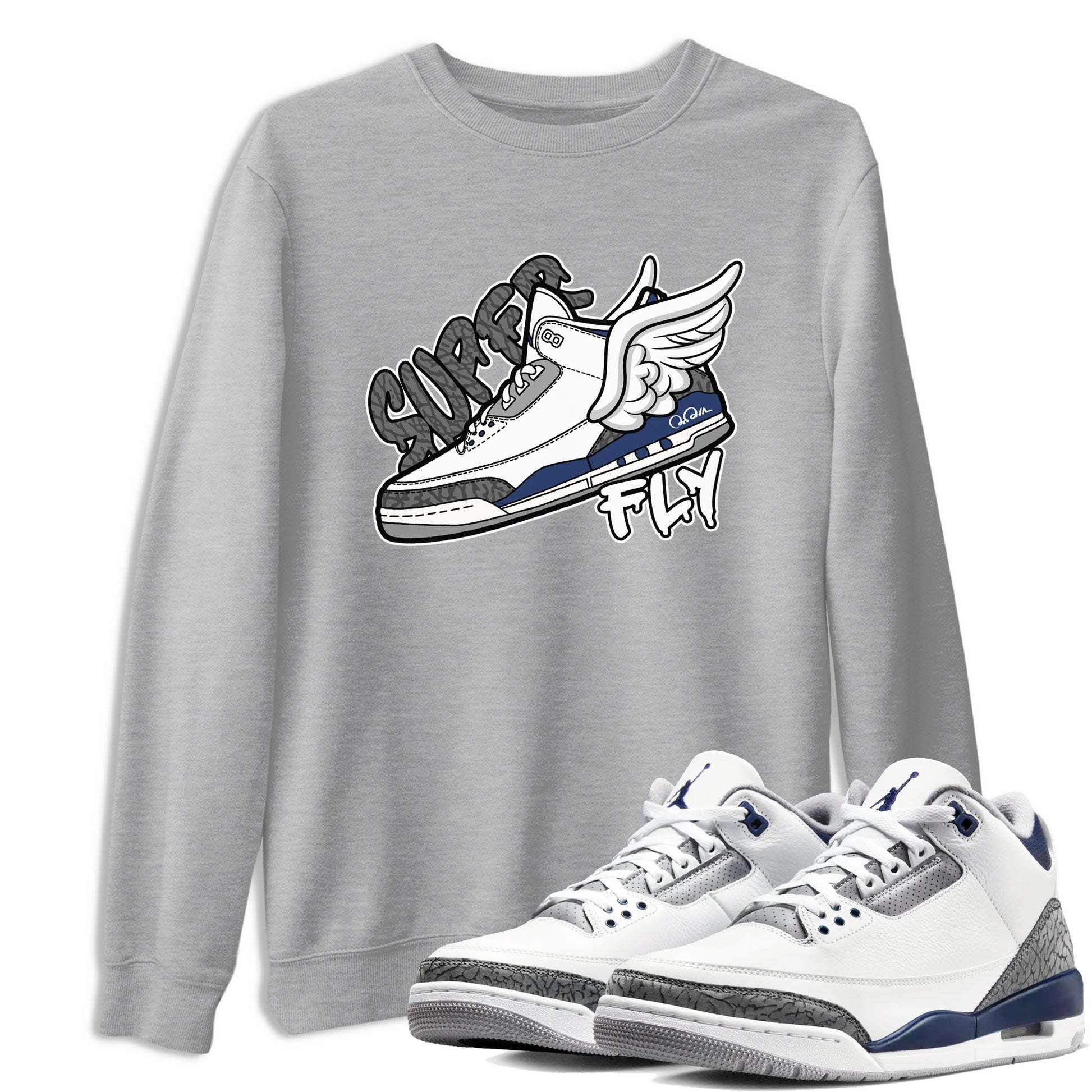 3s Midnight Navy shirt to match jordans Super Fly sneaker tees Air Jordan 3 Midnight Navy SNRT Sneaker Release Tees unisex cotton Heather Grey 1 crew neck shirt