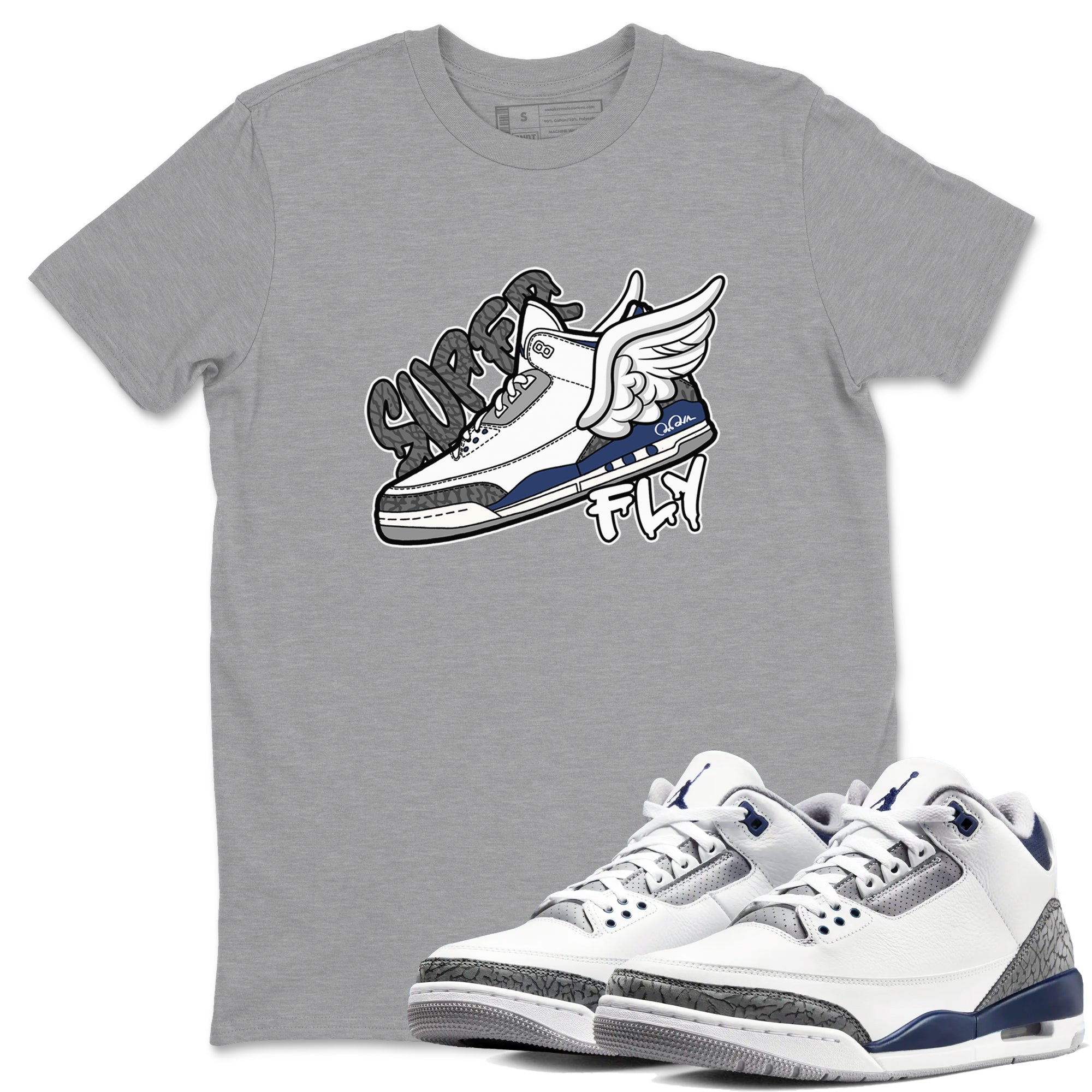 3s Midnight Navy shirt to match jordans Super Fly sneaker tees Air Jordan 3 Midnight Navy SNRT Sneaker Release Tees unisex cotton Heather Grey 1 crew neck shirt