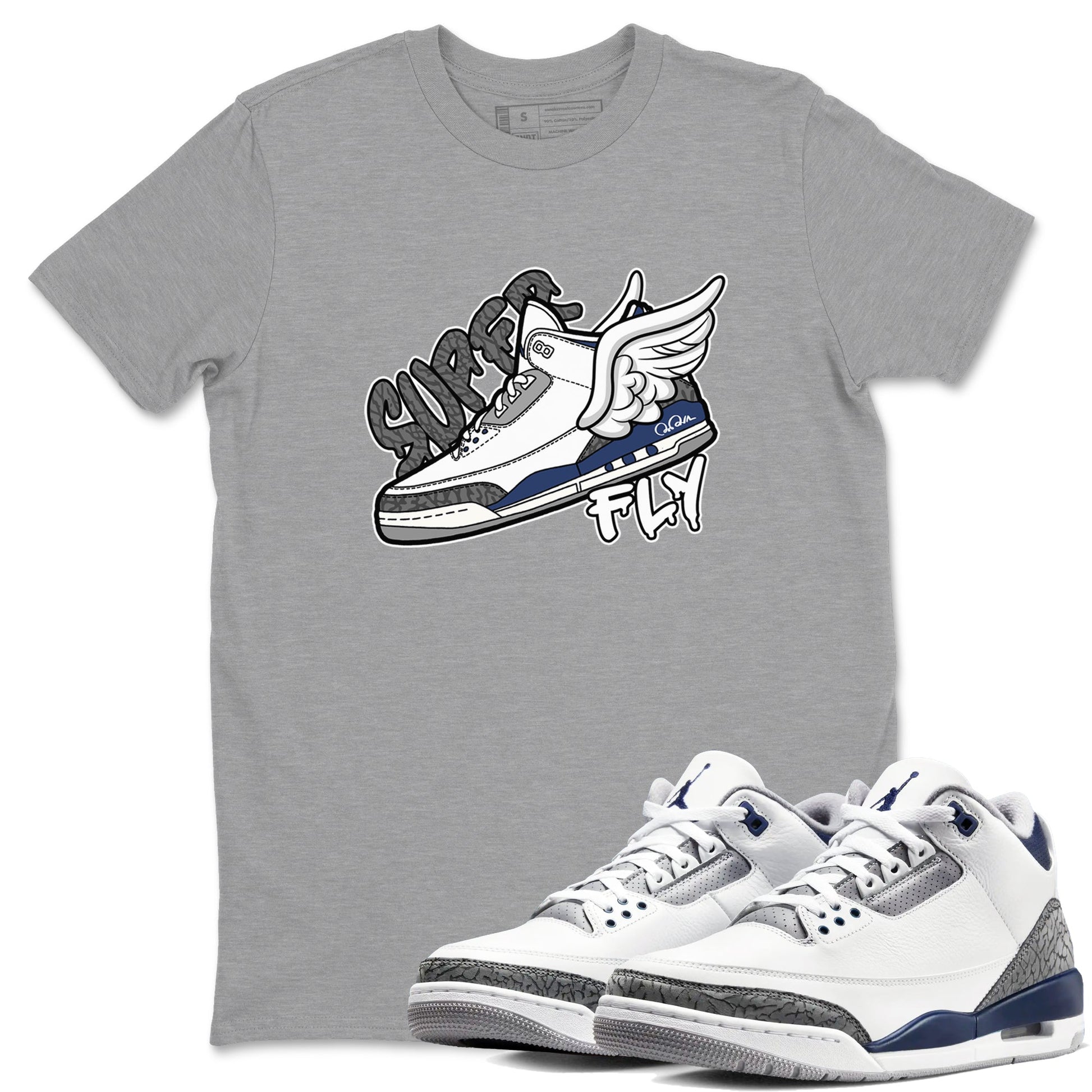 3s Midnight Navy shirt to match jordans Super Fly sneaker tees Air Jordan 3 Midnight Navy SNRT Sneaker Release Tees unisex cotton Heather Grey 1 crew neck shirt