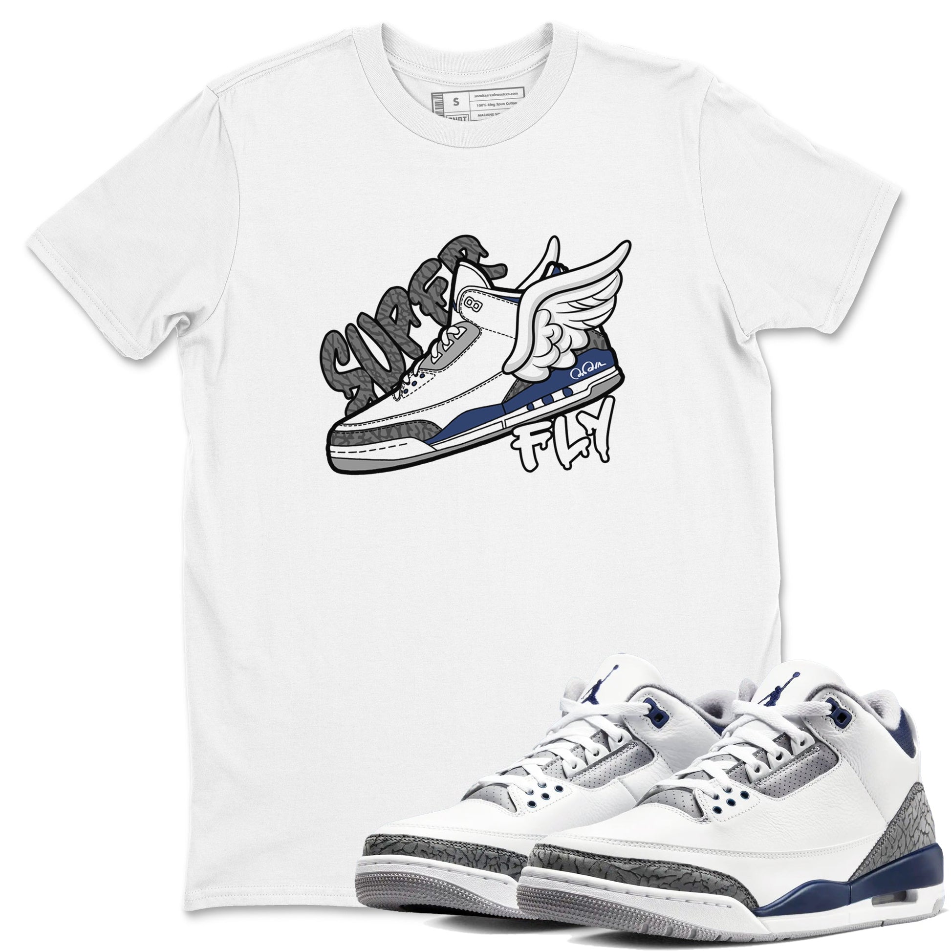 3s Midnight Navy shirt to match jordans Super Fly sneaker tees Air Jordan 3 Midnight Navy SNRT Sneaker Release Tees unisex cotton White 1 crew neck shirt