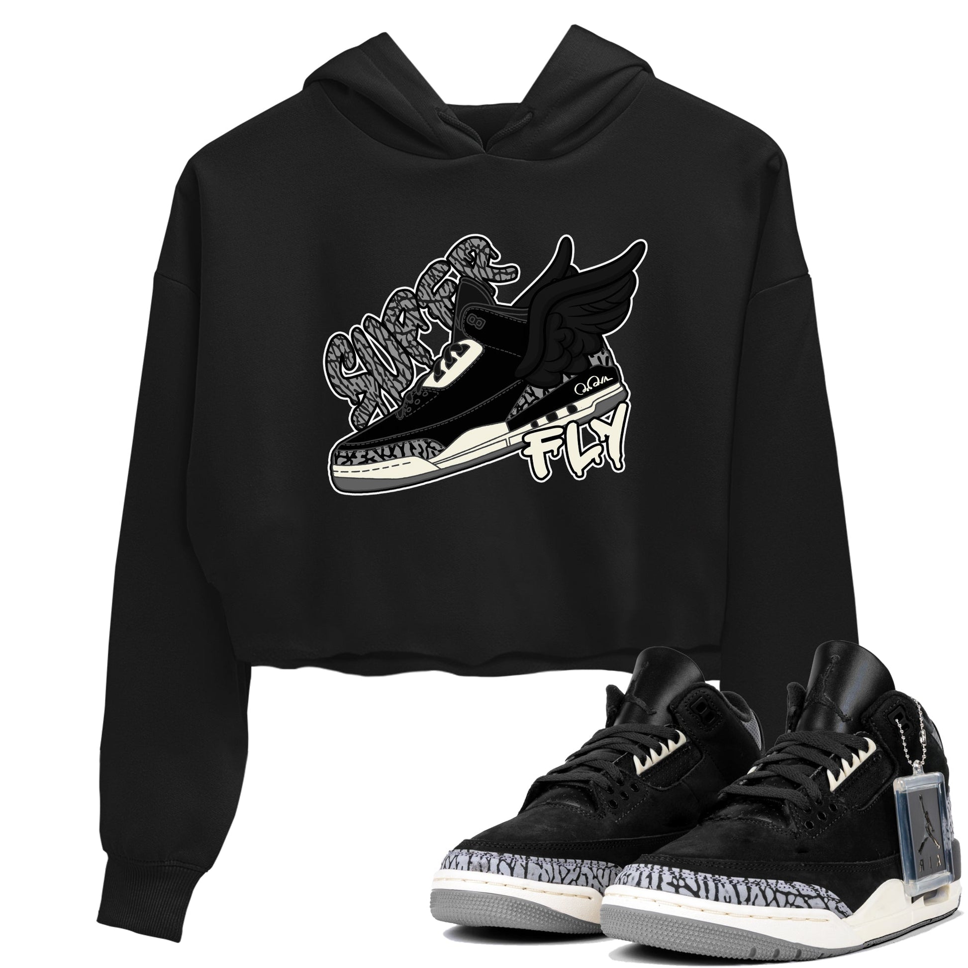 Air Jordan 3 Off Noir shirt to match jordans Super Fly sneaker tees AJ3 Off Noir SNRT Sneaker Release Tees Black 1 Crop T-Shirt