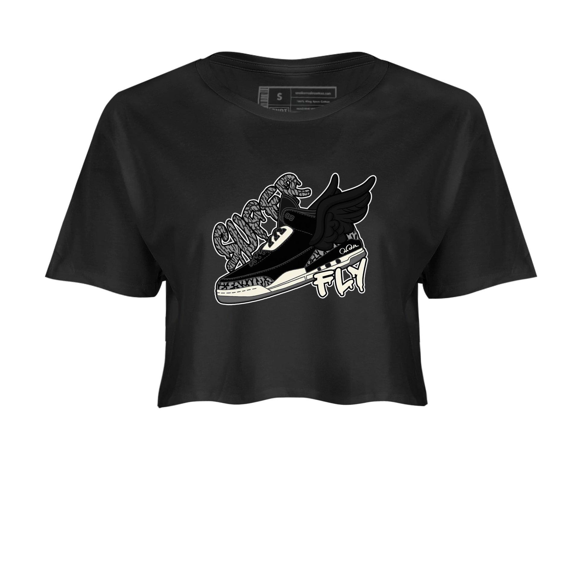 Air Jordan 3 Off Noir shirt to match jordans Super Fly sneaker tees AJ3 Off Noir SNRT Sneaker Release Tees Black 2 Crop T-Shirt
