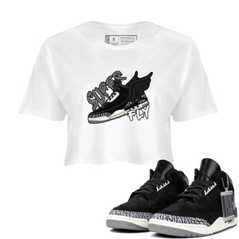 Air Jordan 3 Off Noir shirt to match jordans Super Fly sneaker tees AJ3 Off Noir SNRT Sneaker Release Tees White 1 Crop T-Shirt