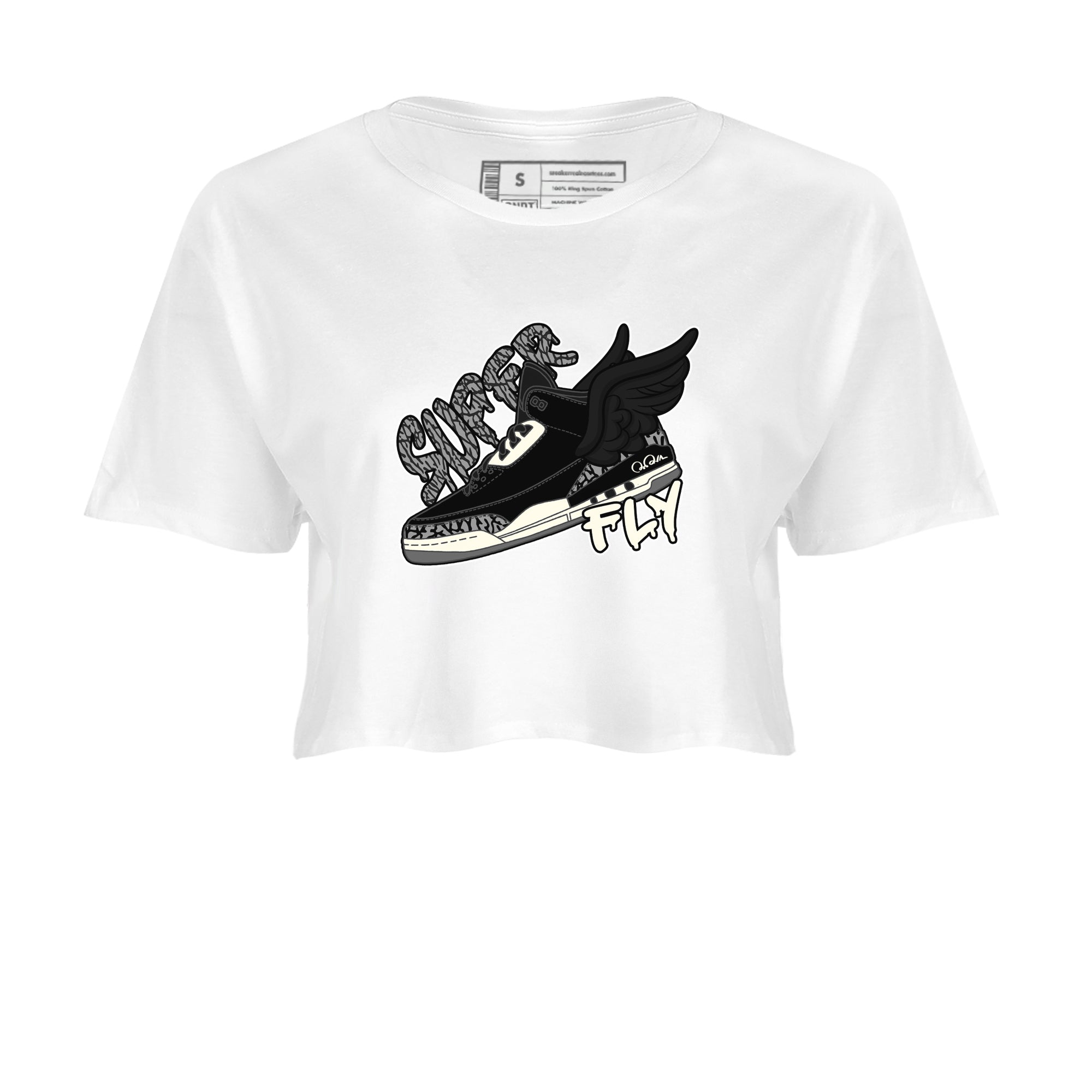 Air Jordan 3 Off Noir shirt to match jordans Super Fly sneaker tees AJ3 Off Noir SNRT Sneaker Release Tees White 2 Crop T-Shirt