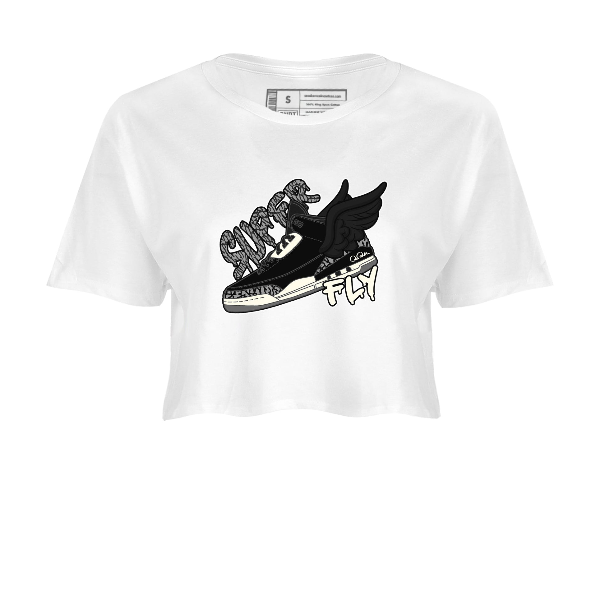 Air Jordan 3 Off Noir shirt to match jordans Super Fly sneaker tees AJ3 Off Noir SNRT Sneaker Release Tees White 2 Crop T-Shirt