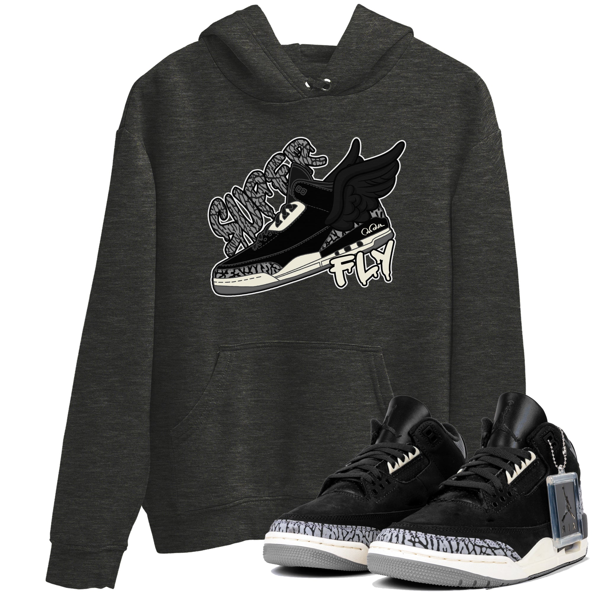 Air Jordan 3 Off Noir shirt to match jordans Super Fly sneaker tees AJ3 Off Noir SNRT Sneaker Release Tees Unisex Charcoal Heather 1 T-Shirt