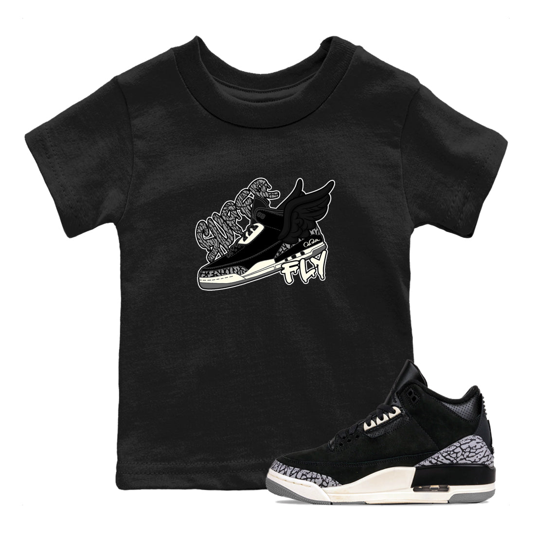Air Jordan 3 Off Noir shirt to match jordans Super Fly sneaker tees AJ3 Off Noir SNRT Sneaker Release Tees Baby Toddler Black 1 T-Shirt
