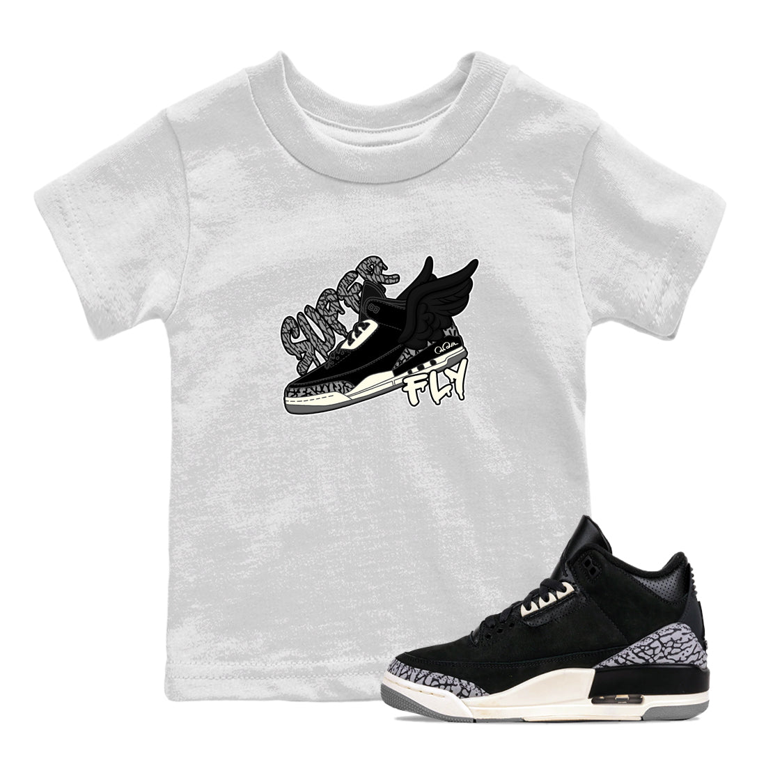 Air Jordan 3 Off Noir shirt to match jordans Super Fly sneaker tees AJ3 Off Noir SNRT Sneaker Release Tees Baby Toddler White 1 T-Shirt