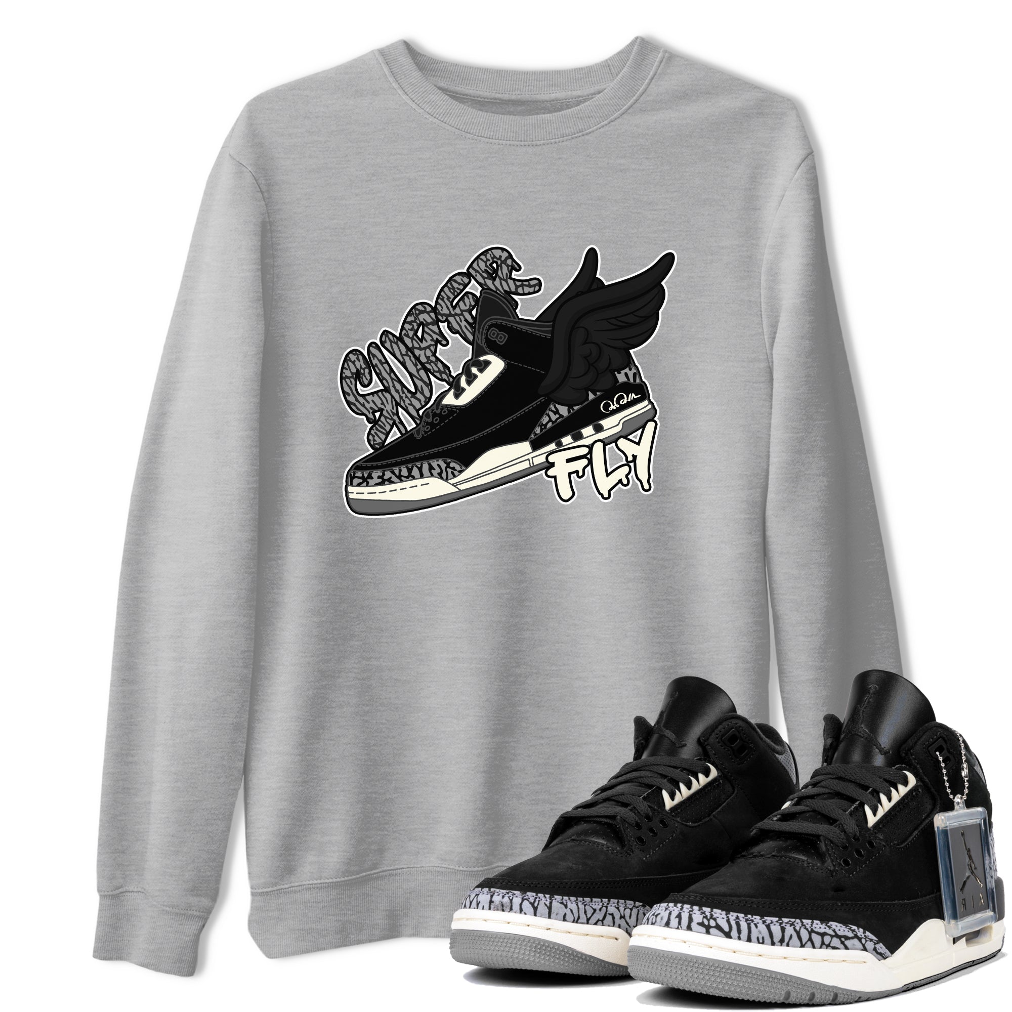 Air Jordan 3 Off Noir shirt to match jordans Super Fly sneaker tees AJ3 Off Noir SNRT Sneaker Release Tees Unisex Heather Grey 1 T-Shirt