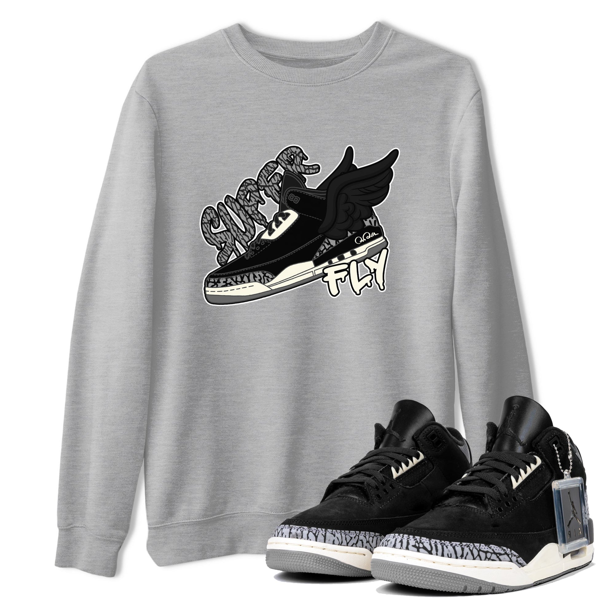 Air Jordan 3 Off Noir shirt to match jordans Super Fly sneaker tees AJ3 Off Noir SNRT Sneaker Release Tees Unisex Heather Grey 1 T-Shirt