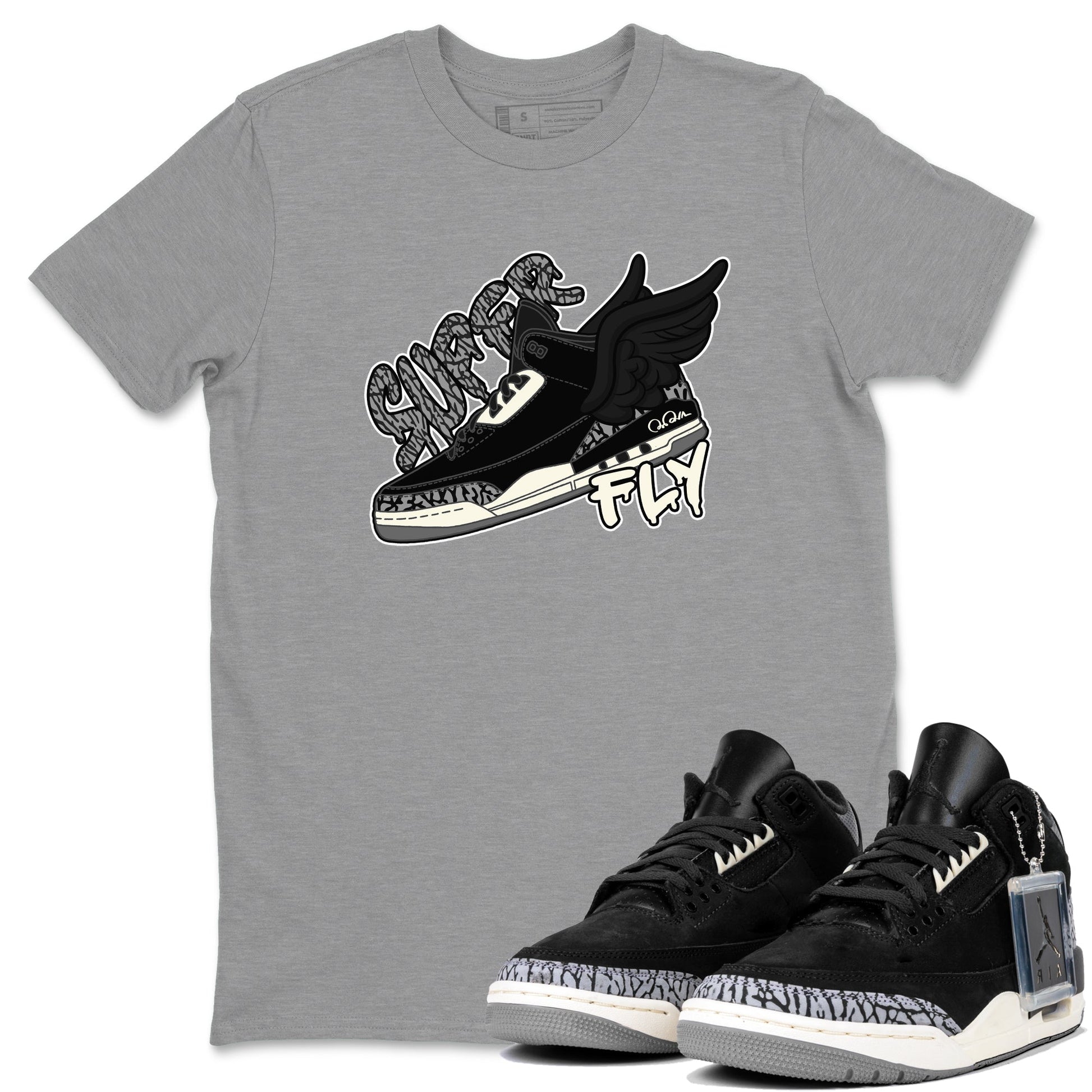 Air Jordan 3 Off Noir shirt to match jordans Super Fly sneaker tees AJ3 Off Noir SNRT Sneaker Release Tees Unisex Heather Grey 1 T-Shirt