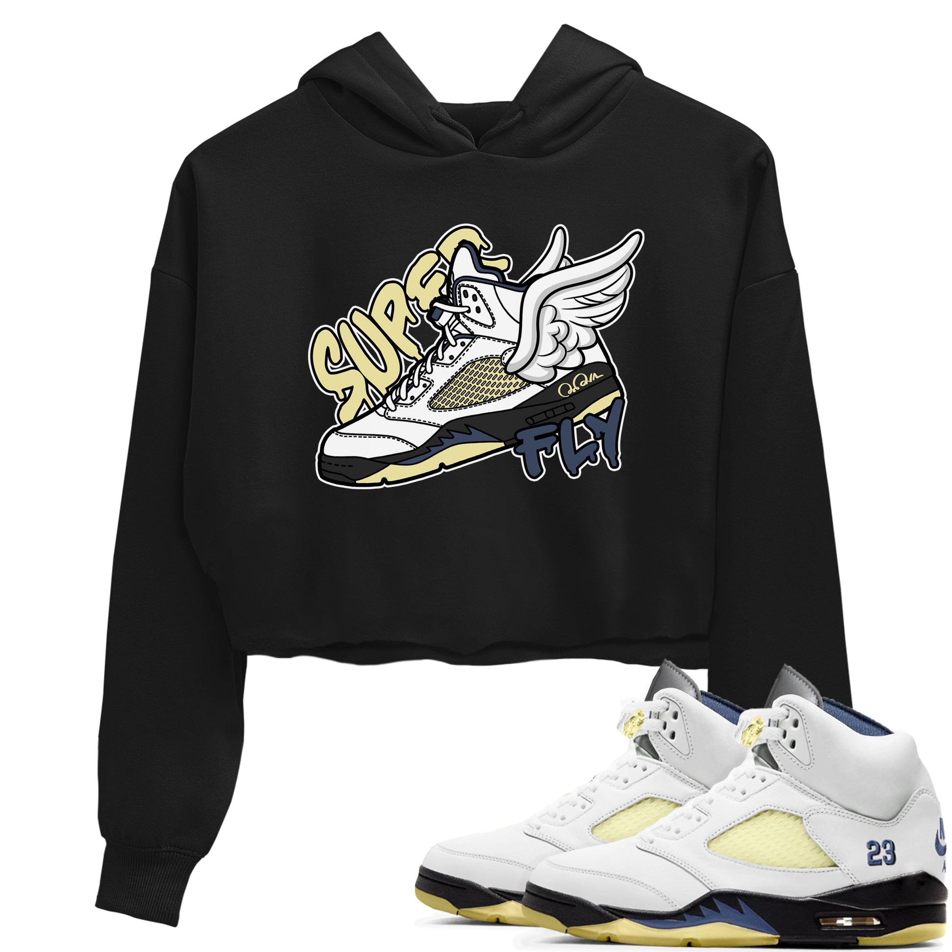 Air Jordan 5 A Ma Maniere x Photon Dust shirt to match jordans Super Fly sneaker tees Jordan 5 A Ma Maniere "Dawn" SNRT Sneaker Release Tees Black 1 Crop T-Shirt