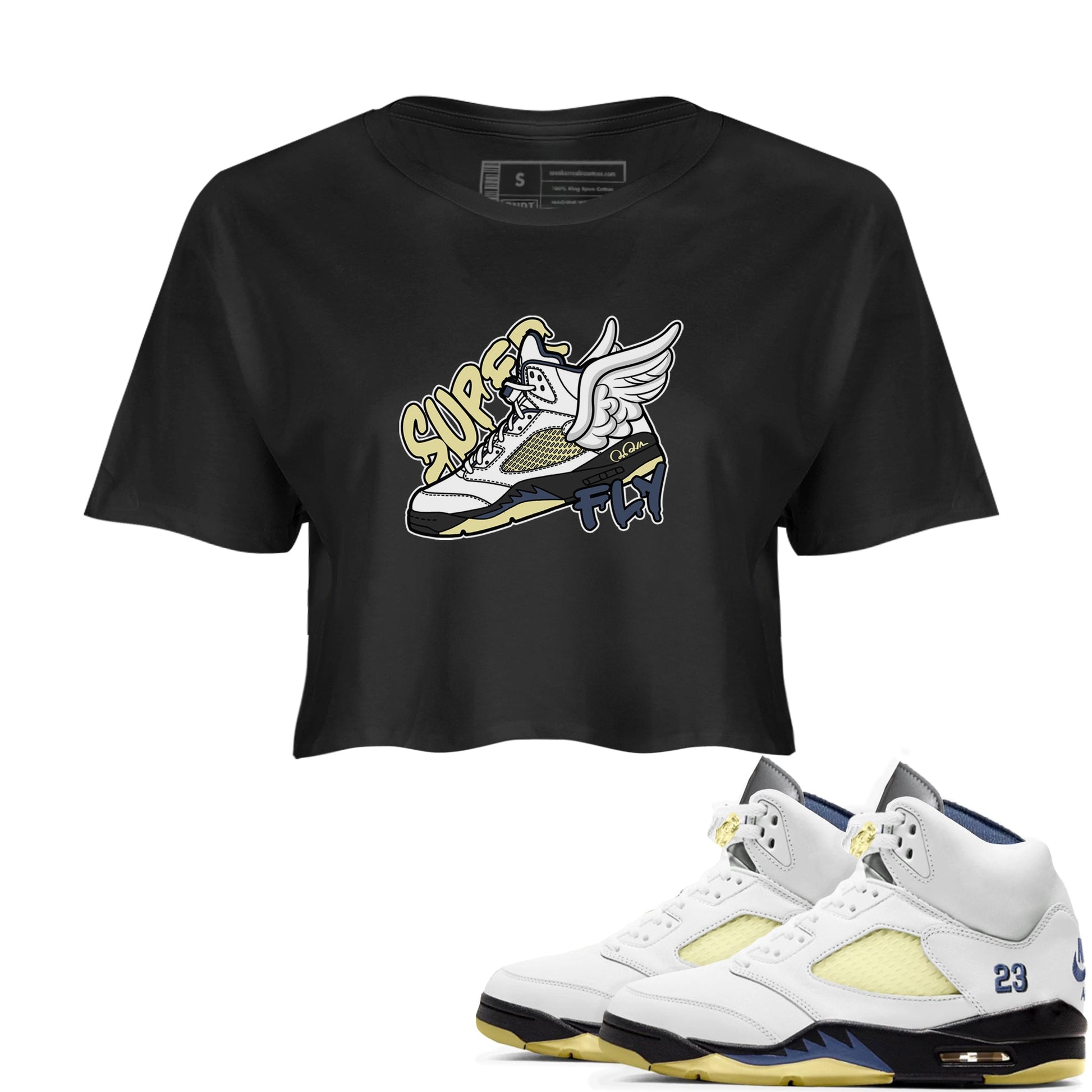 Air Jordan 5 A Ma Maniere x Photon Dust shirt to match jordans Super Fly sneaker tees Jordan 5 A Ma Maniere "Dawn" SNRT Sneaker Release Tees Black 1 Crop T-Shirt