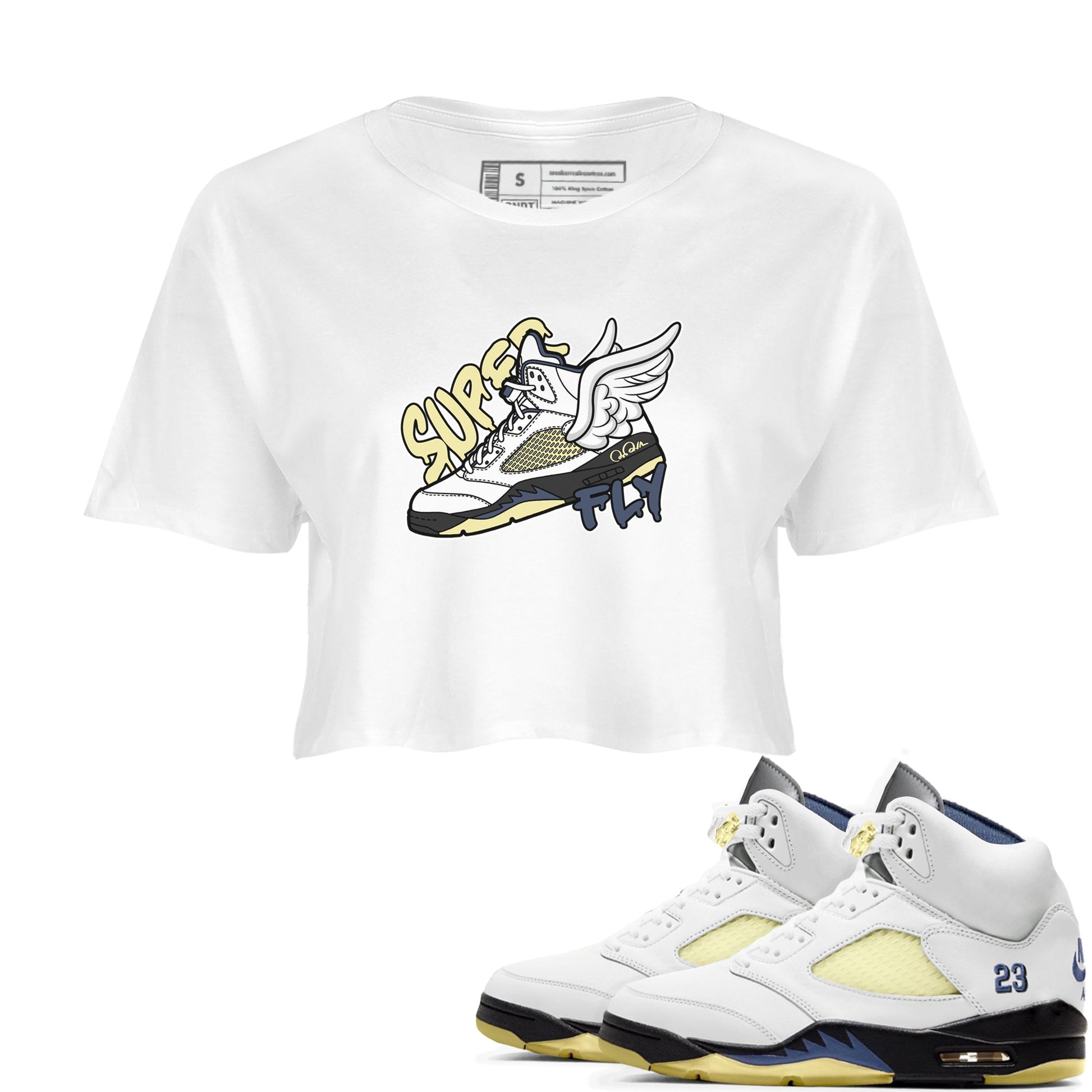 Air Jordan 5 A Ma Maniere x Photon Dust shirt to match jordans Super Fly sneaker tees Jordan 5 A Ma Maniere "Dawn" SNRT Sneaker Release Tees White 1 Crop T-Shirt