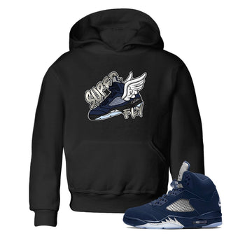 Air Jordan 5 Georgetown Sneaker Match Tees Super Fly Sneaker Tees AJ5 Georgetown Sneaker Release Tees Kids Shirts Black 1