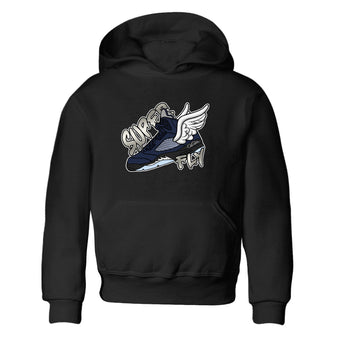 Air Jordan 5 Georgetown Sneaker Match Tees Super Fly Sneaker Tees AJ5 Georgetown Sneaker Release Tees Kids Shirts Black 2