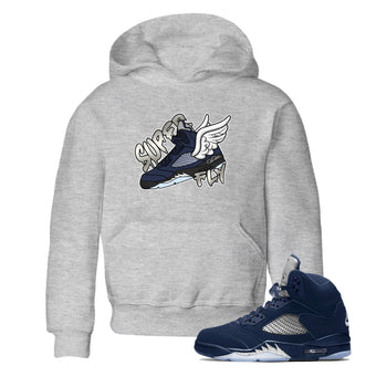 Air Jordan 5 Georgetown Sneaker Match Tees Super Fly Sneaker Tees AJ5 Georgetown Sneaker Release Tees Kids Shirts Heather Grey 1