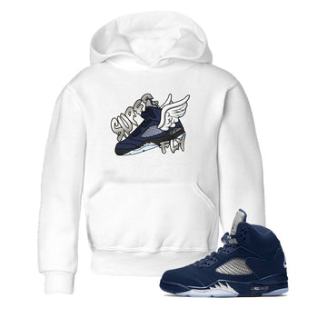 Air Jordan 5 Georgetown Sneaker Match Tees Super Fly Sneaker Tees AJ5 Georgetown Sneaker Release Tees Kids Shirts White 1