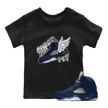 Air Jordan 5 Georgetown Sneaker Match Tees Super Fly Sneaker Tees AJ5 Georgetown Sneaker Release Tees Kids Shirts Black 1