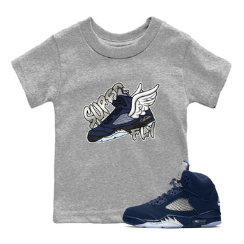 Air Jordan 5 Georgetown Sneaker Match Tees Super Fly Sneaker Tees AJ5 Georgetown Sneaker Release Tees Kids Shirts Heather Grey 1